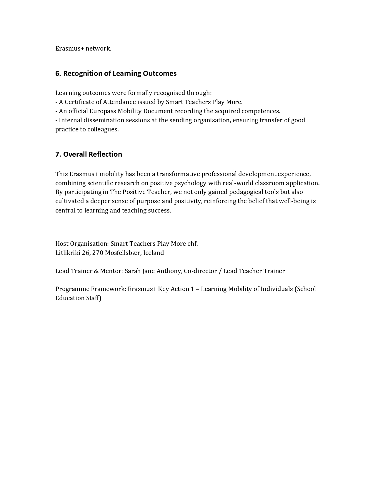 Erasmus+ Mobility Final Report